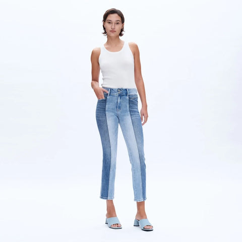 Mid Rise Straight Jeans (Finished Hem,Two Tones) DUOTONE
