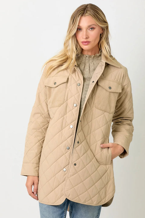 Mix Media Quilting Jacket - Latte