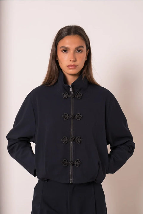 Nikki Short Jacket with A Mao Collar and Frog Fastenings