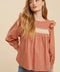 Pintuck Smock Long Sleeve Blouse RUST