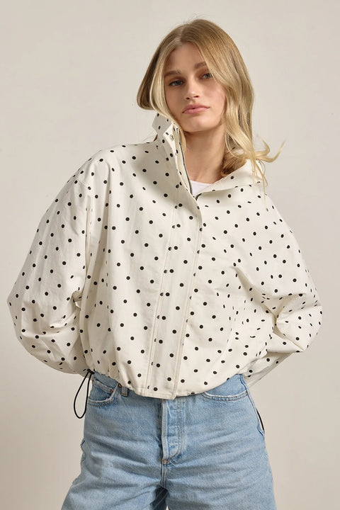 Polka Dot High Neck Drawstring Pullover Jacket
