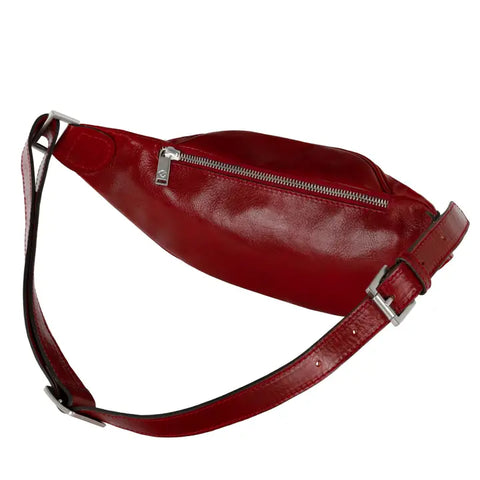 Red Leather Fanny Pack Belly Bag - Independent People