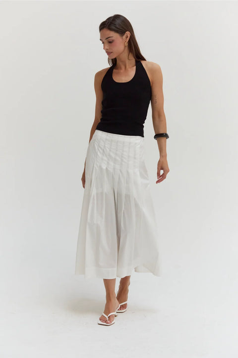 Remi Poplin Box Pleated Midi Skirt - White