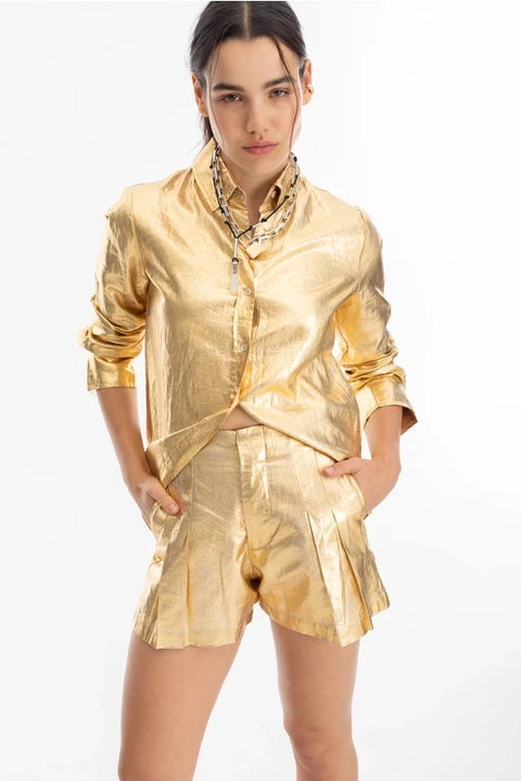 San Marino Metallic Linen Shirt - Gold