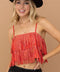 Satin Base Studded Tiered Fringe Cami Top Red