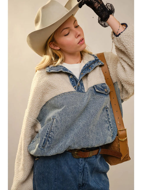 Sherpa Denim Quarter Zip Pullover