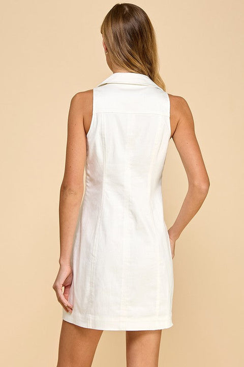 Sleeveless Collared Front Bow Tie Accents Dress
