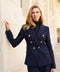 Slim Blazer Jacket With Gold Buttons Winter Material - Navy Blue