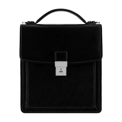 Small Leather Briefcase For Men, Unisex - Walden Black