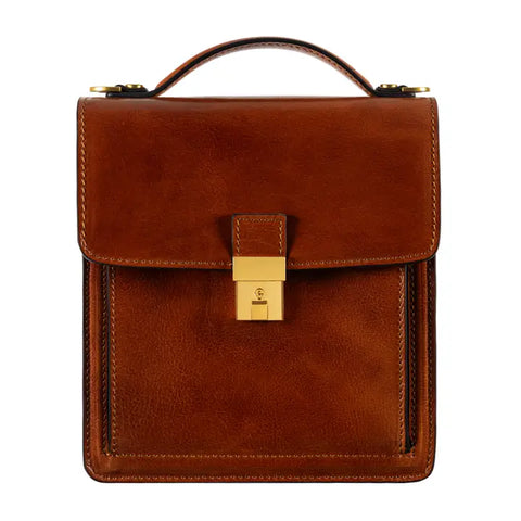 Small Leather Briefcase For Men, Unisex - Walden Cognac brown