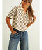 Stripe Pattern Short Sleeve Polo Shirts | Brown