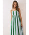 Striped Maxi Dress with Smocked Back and Side Pockets in Green