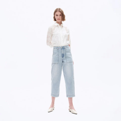 Super High Rise Rise Barrel Jeans with Finished Hem LIGHT BLUE
