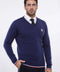 Navy Blue V Neck Slim Fit Men Sweater - Wessi