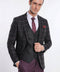 Purple Vested Slim Fit Checked Black Men Suit - Wessi