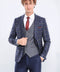Blue Vested Slim Fit Checked Navy Blue Men Suit - Wessi