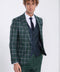 Blue Vested Slim Fit Checked Green Men Suit - Wessi