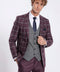 Checked Patterned Slim Fit Burgundy Men Suit - Wessi