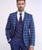 Slim Fit Vested Peak Lapel Checked Navy Blue Men Combination Suit