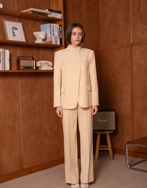 Timeless Structured Jacket with Fold-Down Officer Collar