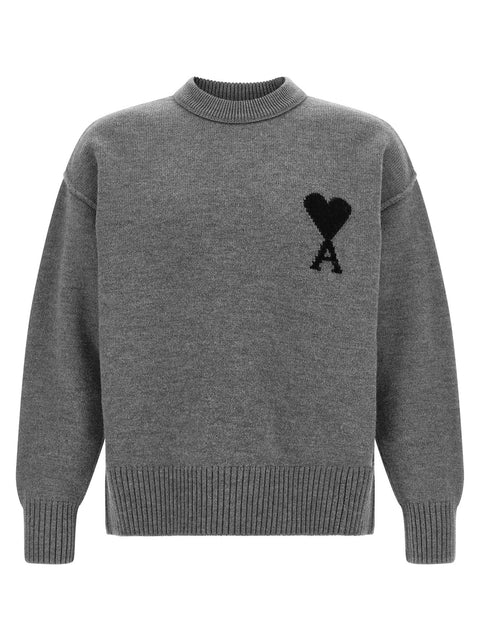 Ami Paris Grey Ami De Coeur Sweater