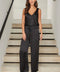 V-Neck Wide Strap Tank Top - Black