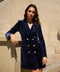Fitted Double-Breasted Velvet Blazer Dress - Navy