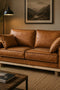 Wainscot Top Grain Leather Love Seat - Light Chestnut