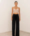Wide Velvet Flowing Trousers with Double-Button Fastening