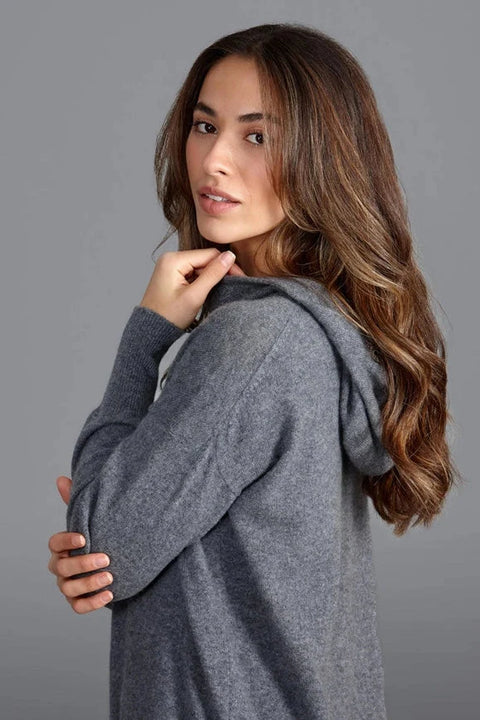 Womens 100% Cashmere Hooded Jumper Grey