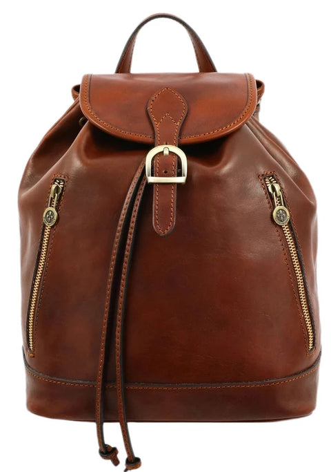 Womens Tan Leather Backpack - White Noise Cognac