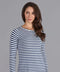 Womens Ultra Fine Cotton Round Neck Breton Stripe Jumper Insignia Blue
