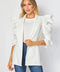 Woven Solid Textured 3/4 Sleeve Power Shoulder Jacket