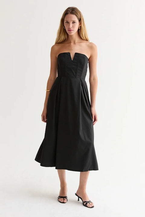 Zae V-Wire Midi Dress in Modal Blend Fabric - Black