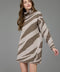 Zebra Print Long Sleeve Turtleneck Sweater Dress in Brown