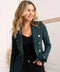 Timeless Fitted Blazer Jacket with Gold Double-Breasted Buttons Bottle Green
