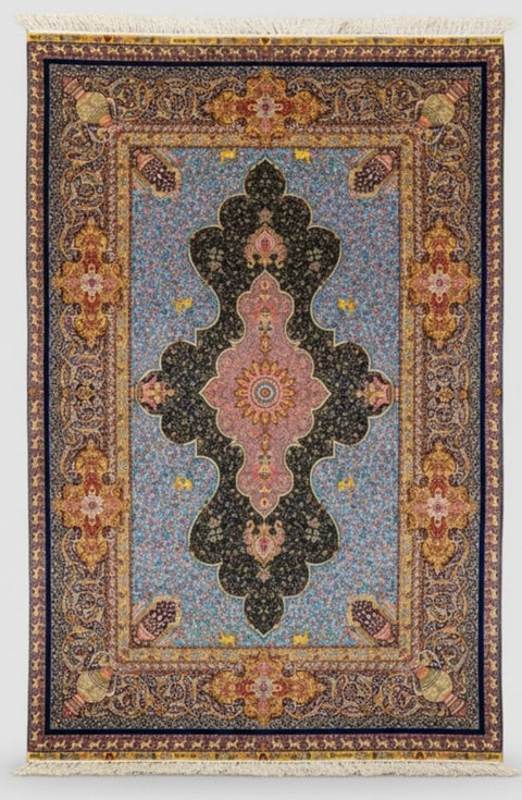 Exquisite 100% Silk Persian Design Rug – Elegant and Luxurious, size 6' 7" x 9' 9"