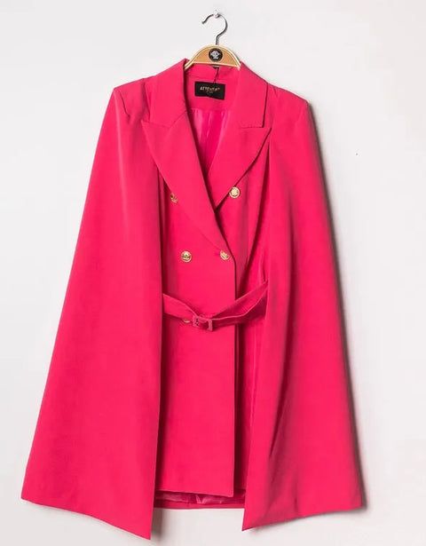 Mid-Length Cape Jacket with Belt Fuchsia