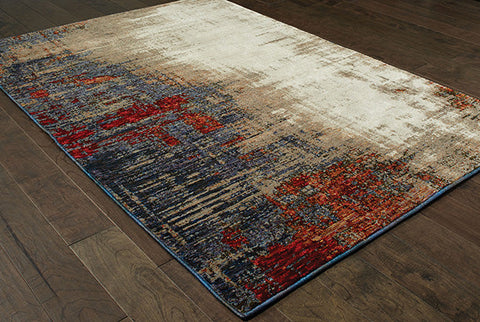 Fusion Contemporary Rug Tan/Beige/Burnt Red & Orange/Denim Blue