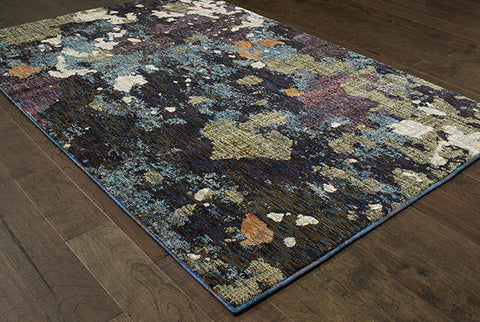 Fusion Contemporary Rug - Navy / Denim Blue / Plum / White