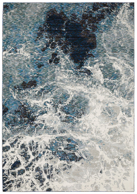 Fusion Contemporary Rug - White / Ocean Blue / Navy Blue / Gray Blue
