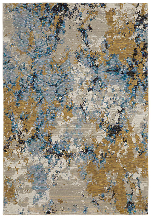 Fusion Contemporary Rug - Rust / Gray Blue / Navy / Turquoise / Beige