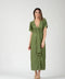 Grecian Puff Sleeve Midi Dress Grass Color