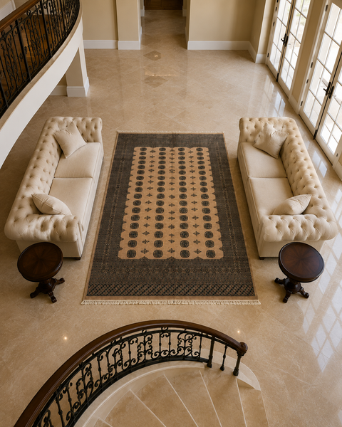 Hand-Knotted Pakistani Bokhara Rug – 100% Wool, size 9' x 12'