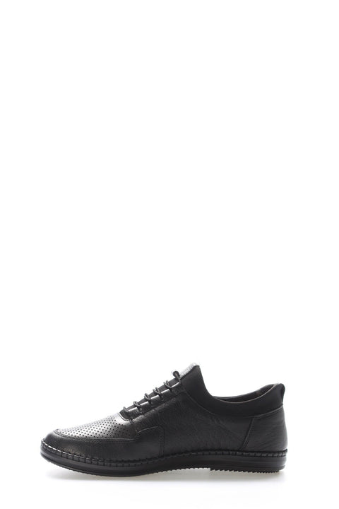 Black Perforated-Toe Leather Sneakers for Men | Wessi