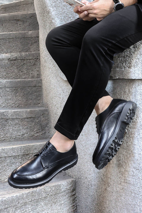 Black Thick Sole Derby Shoes-Wessi