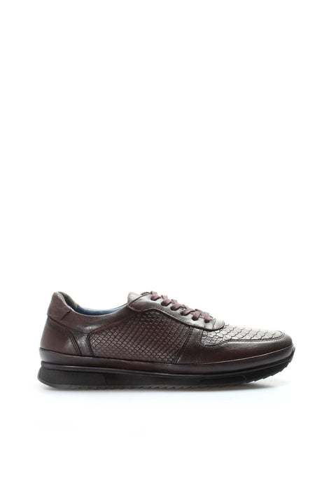 Men's Brown Leather Sneakers with Embossed Croc Texture - Wessi