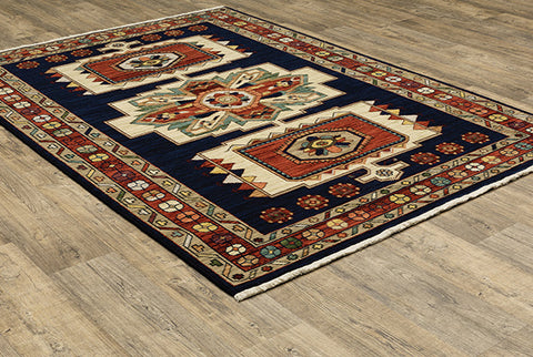 Medalia Area Rug - Navy Blue. Burnt Red. Orange. Turqoise Blue