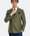 Wide Lapel Striped Double Breasted Green Men Blazer - Wessi