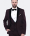 Detachable Velvet Lapel Burgundy Tuxedo - Wessi